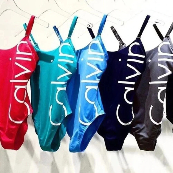 Calvin Klein Logo Classic One Piece Swimsuit Tiffany Blue Women’s Size 6 Small - Picture 3 of 16